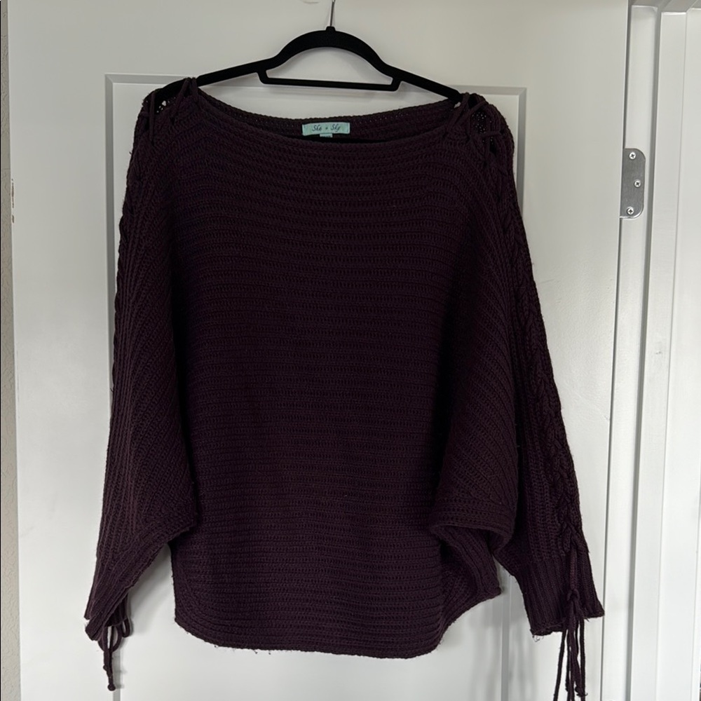 She + Sky Deep Purple Poncho Sweater
